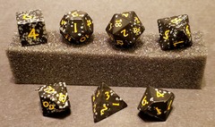 Fifteen4Two Ventures 7pc Gemstone Dice Set Flake Obsidian Dark Snow w/Stitched Dice Case